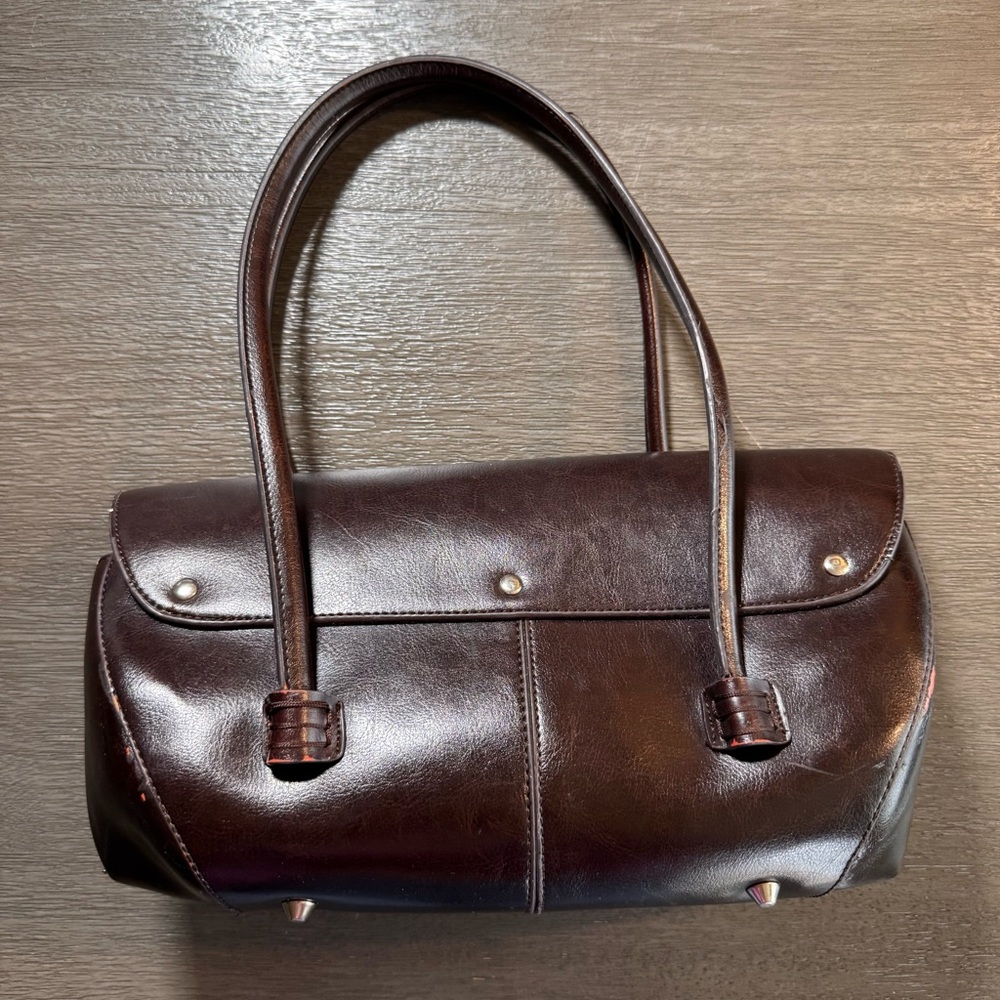 Vintage Baguette Purse Cherry Black Red Leather Shoulder Bag - Picture 2 of 12